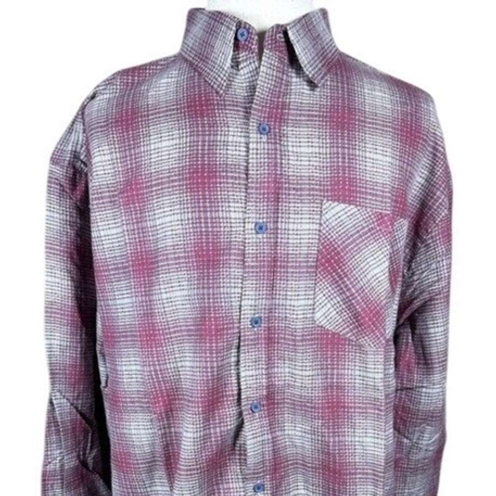 Northwest Blue Mens XL Burgundy‎ Grey Plaid Cotton Button Down Shirt M-40077